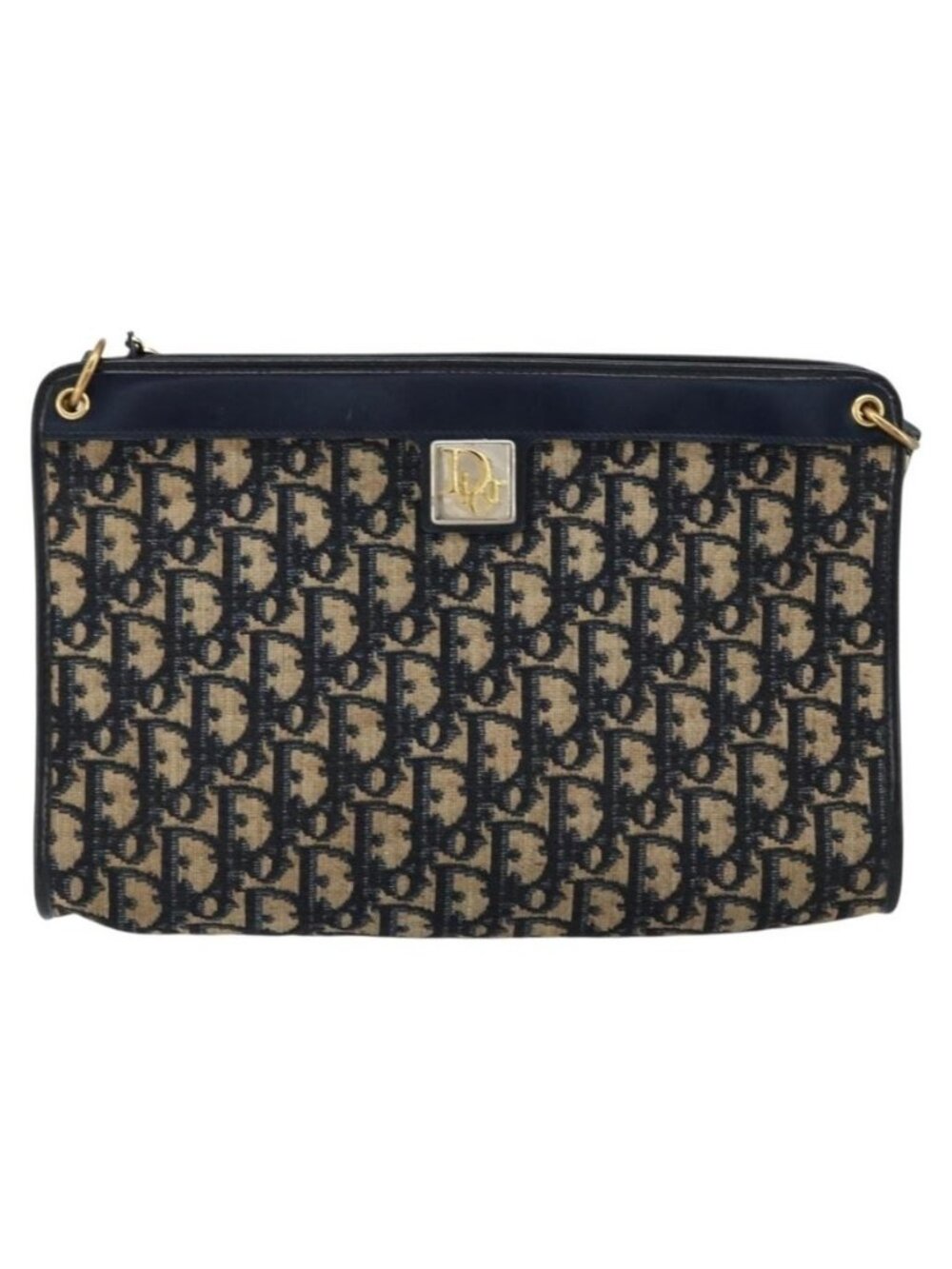 Authentic Christian Dior Trotter Canvas Shoulder Bag Navy Gold - Picture 9 of 16